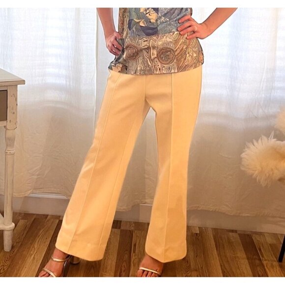 American Vintage Polyester Pants High Waist Wide Legs Retro 60s 70s Ladies MED - Picture 1 of 5